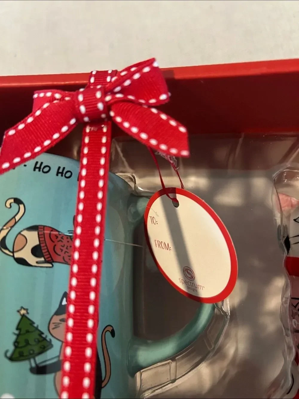 Spectrum Christmas CAT Mug & Matching Ornament Holiday Gift Box Set, Blue, NWT